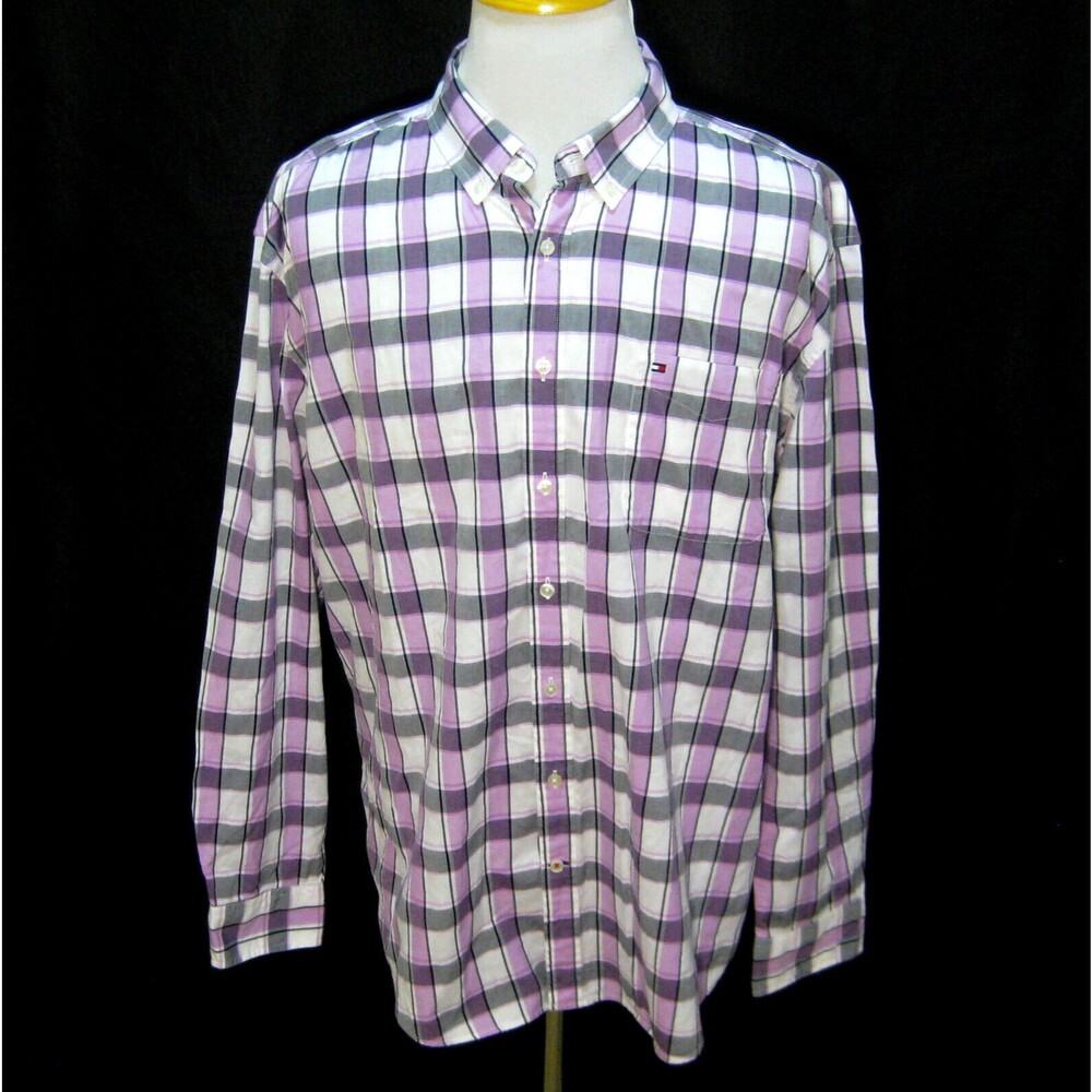 TOMMY HILFIGER Men's (Size 2XL) Purple Checks Long Sleeve Button Front Shirt Top